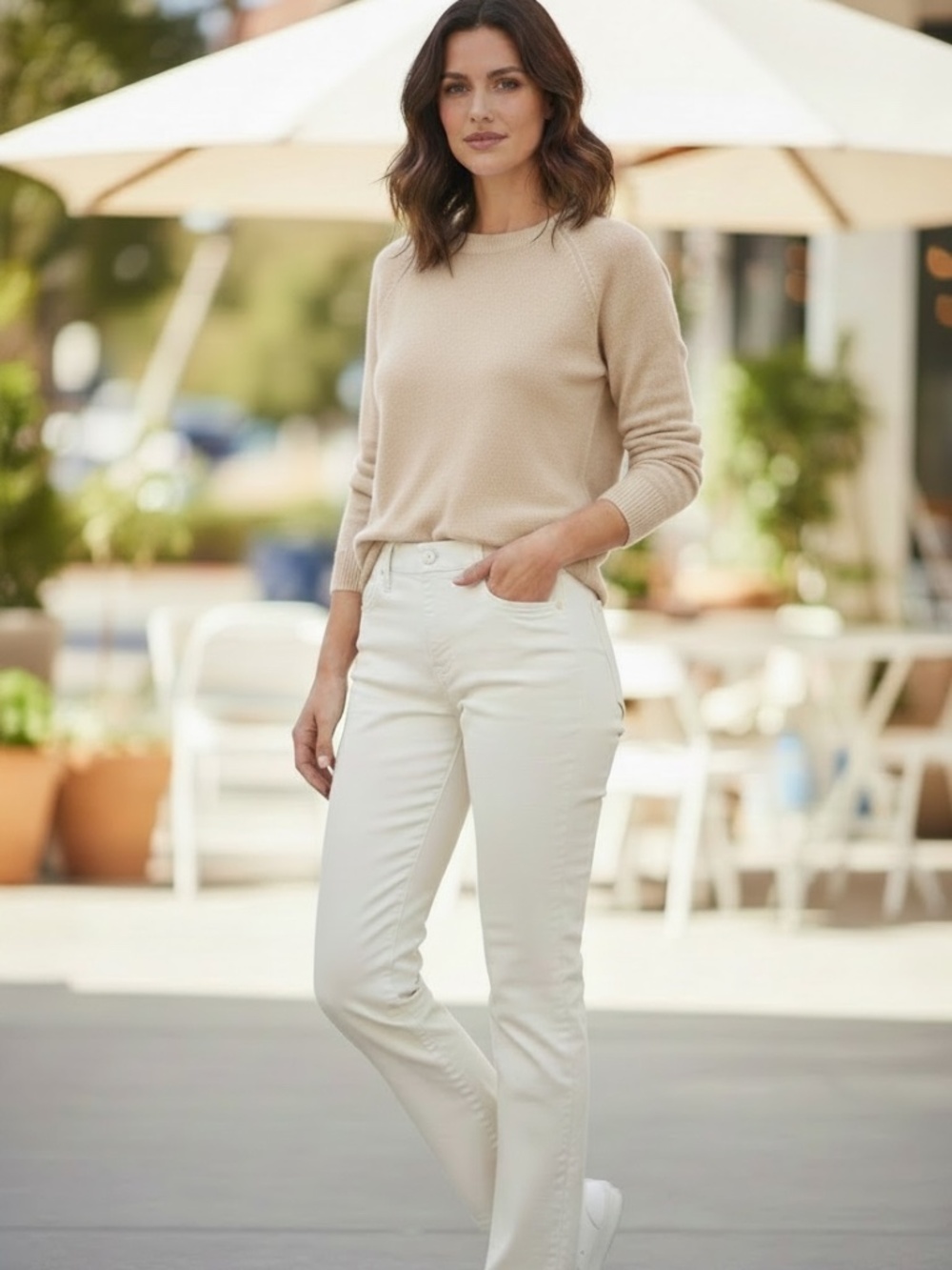 VIntage Ralph Lauren • Ivory brushed Cotton Pants • Straight Leg • 8
